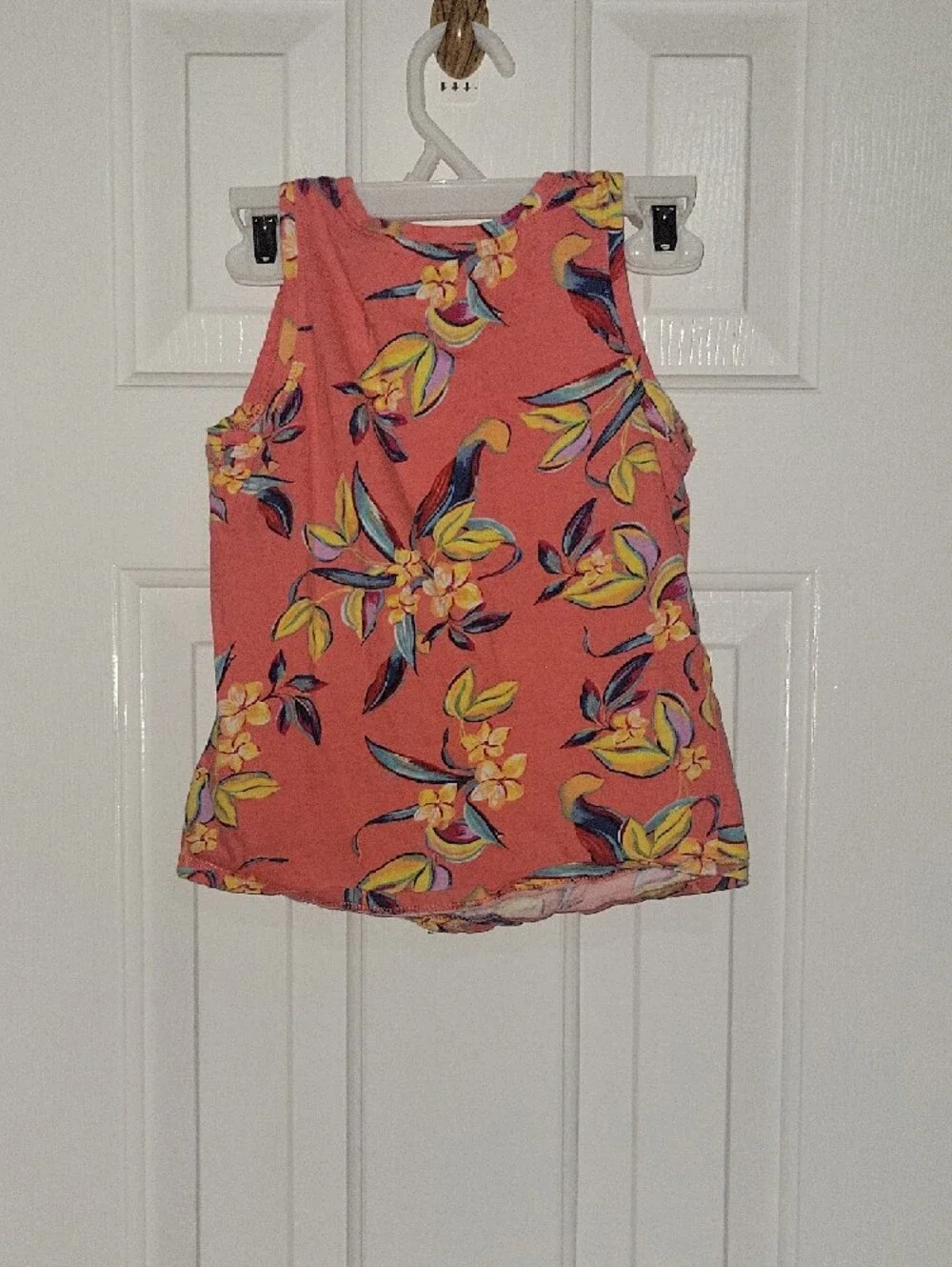 Old Navy Kid's Coral Floral Tank with Yellow & Teal Accents Sz 5T